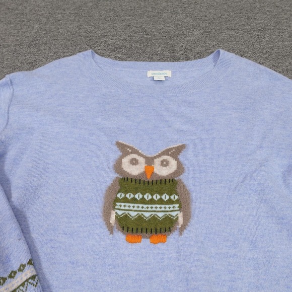 Sundance Sweater Womens Petite Small Blue Owl Graphic Wool Blend Pullover - Picture 2 of 11